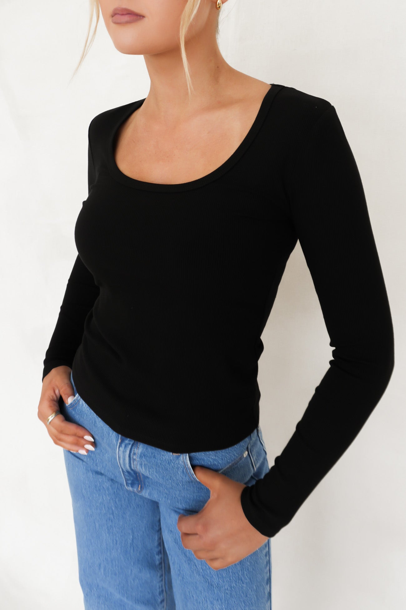BZ Luxe Rib Long Sleeve Top Black