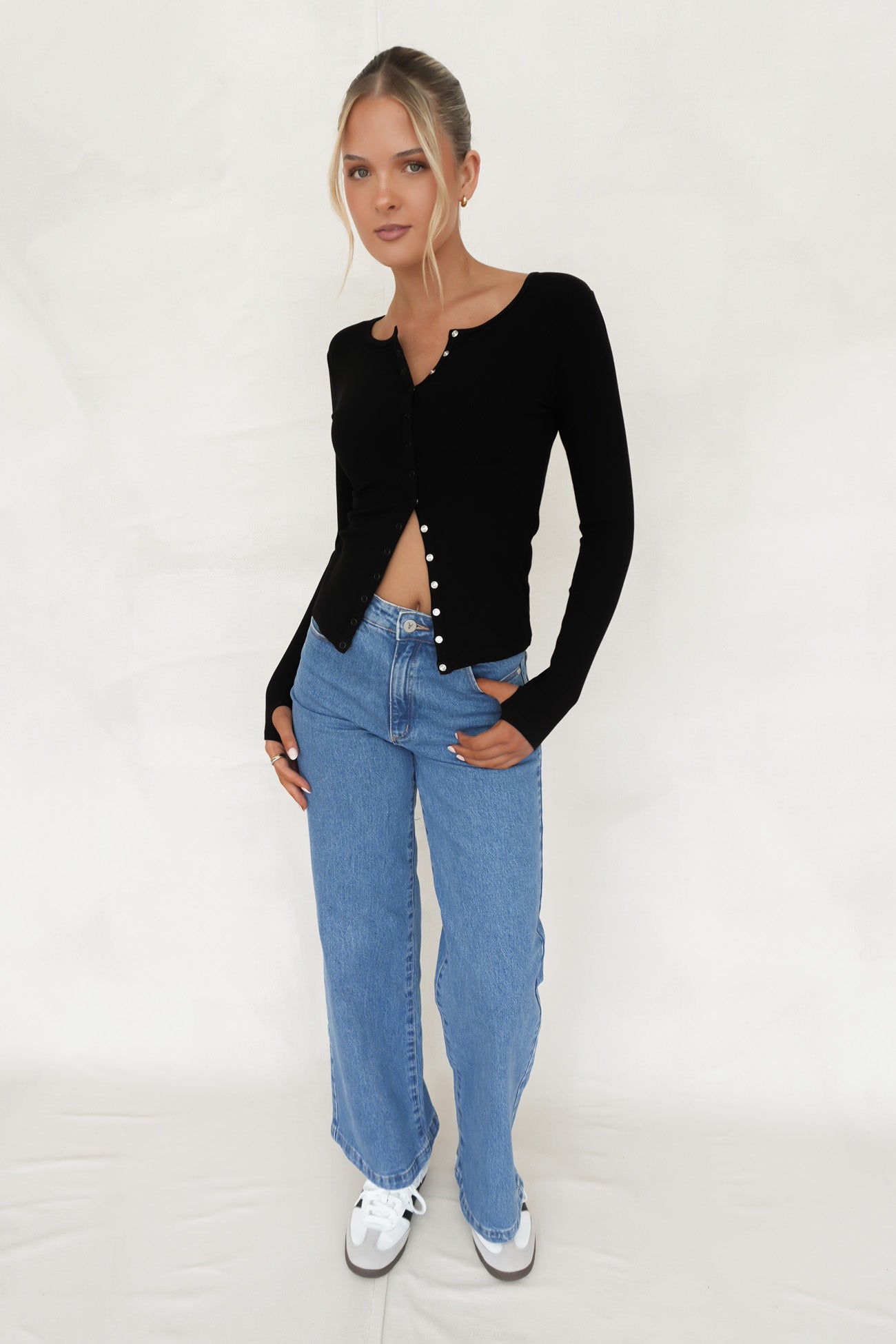 Brooklyn Rib Buttoned Top Black