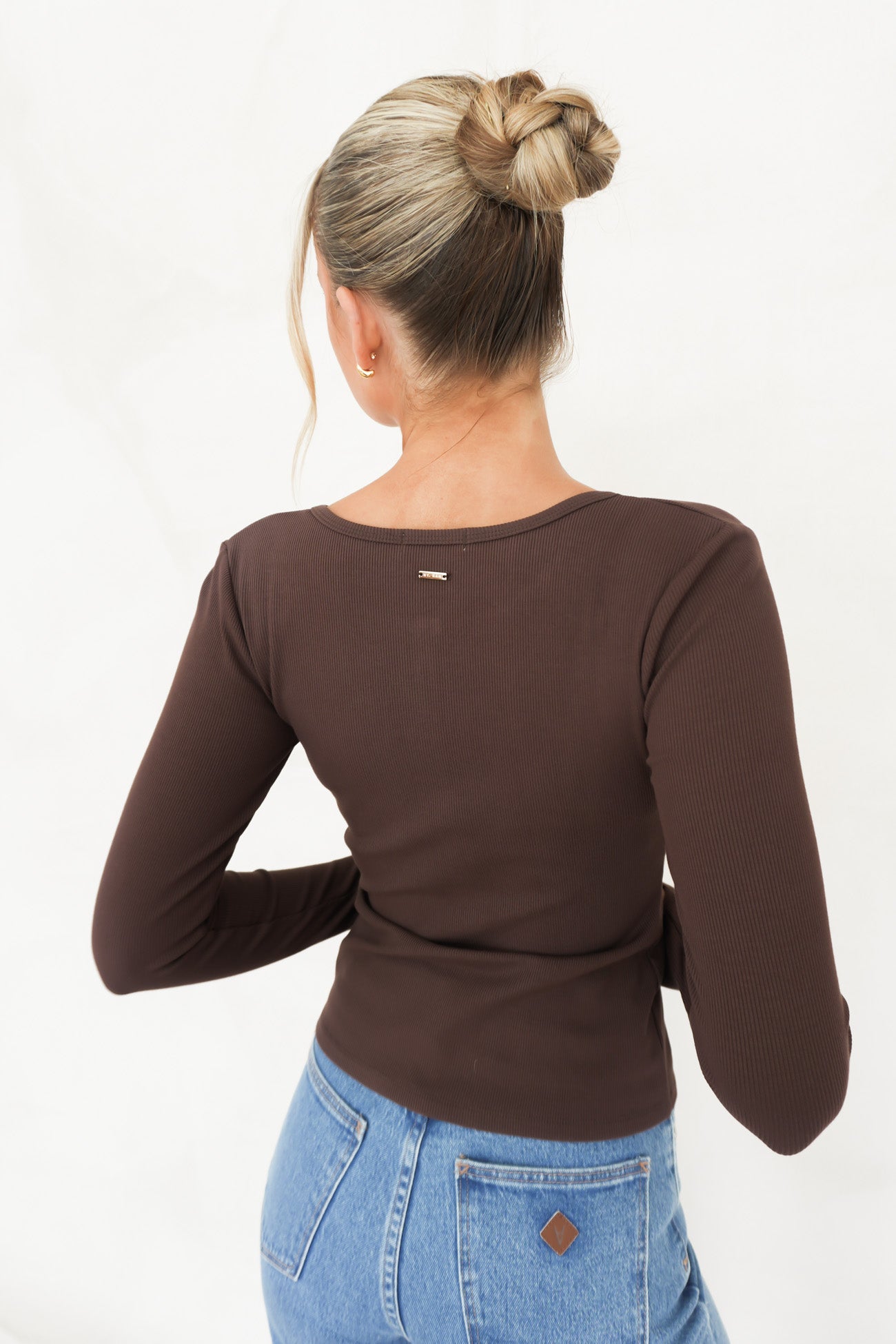 Brooklyn Rib Buttoned Top Chocolate