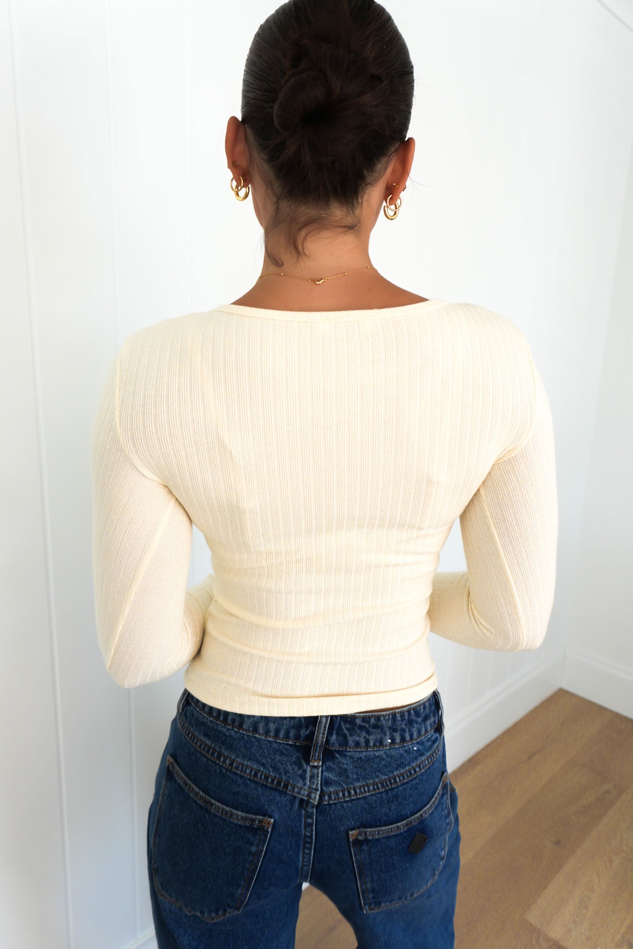 Chase Rib Long Sleeve Beige b