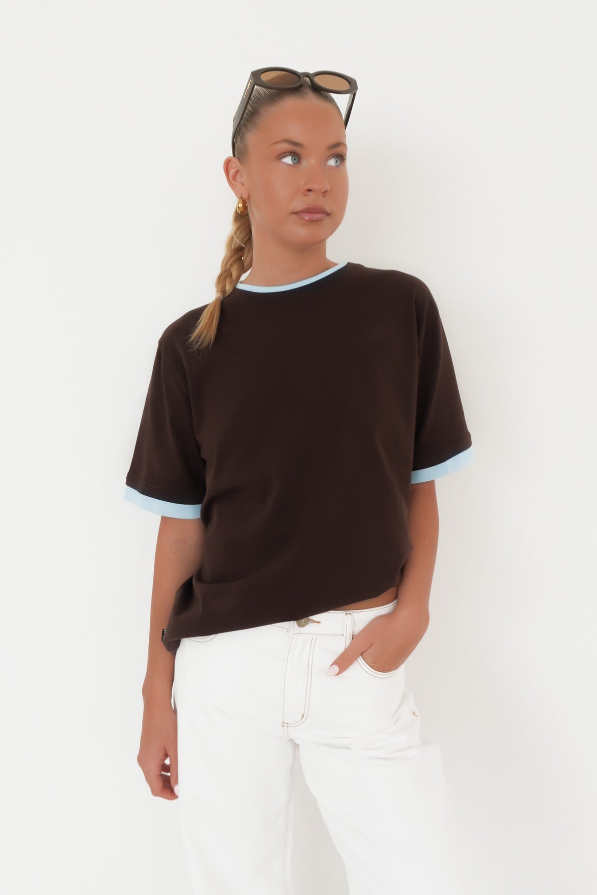 Noah Oversized Contrast Tee Chocolate Blue