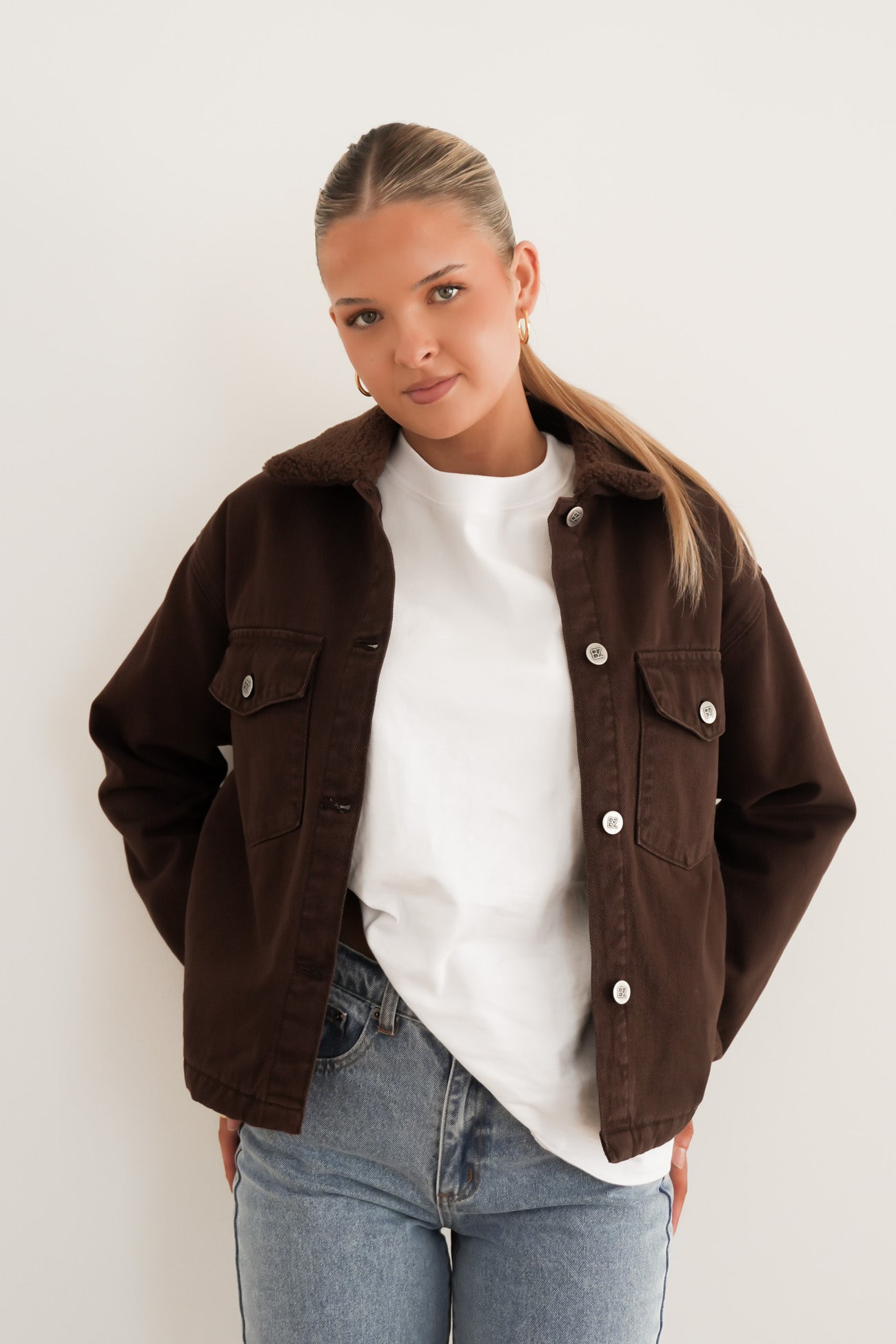 Sutton Denim Sherpa Jacket Chocolate