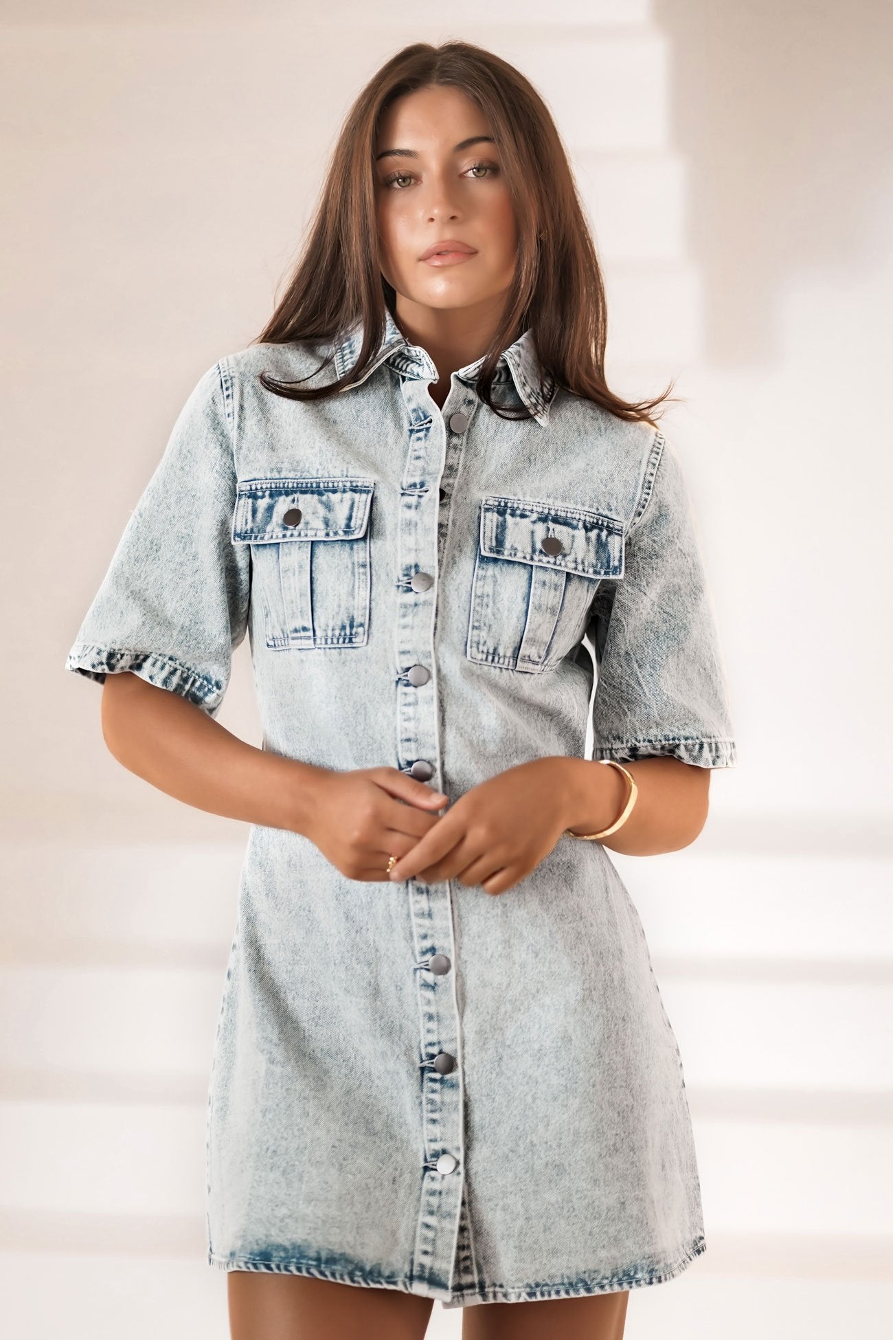Tatum Denim Mini Dress Sky Blue - BY. ZAH