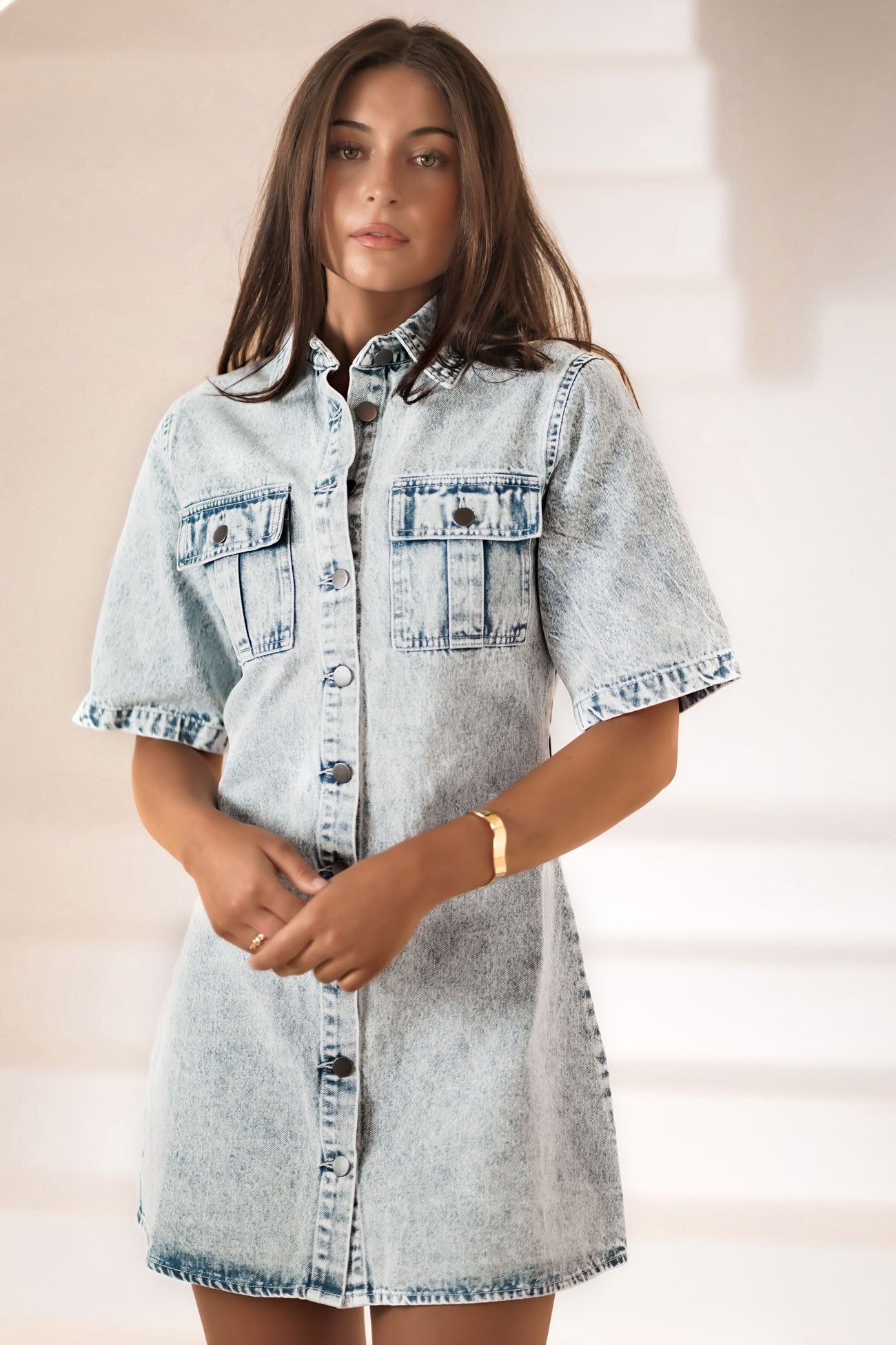 Tatum Denim Mini Dress Sky Blue - BY. ZAH
