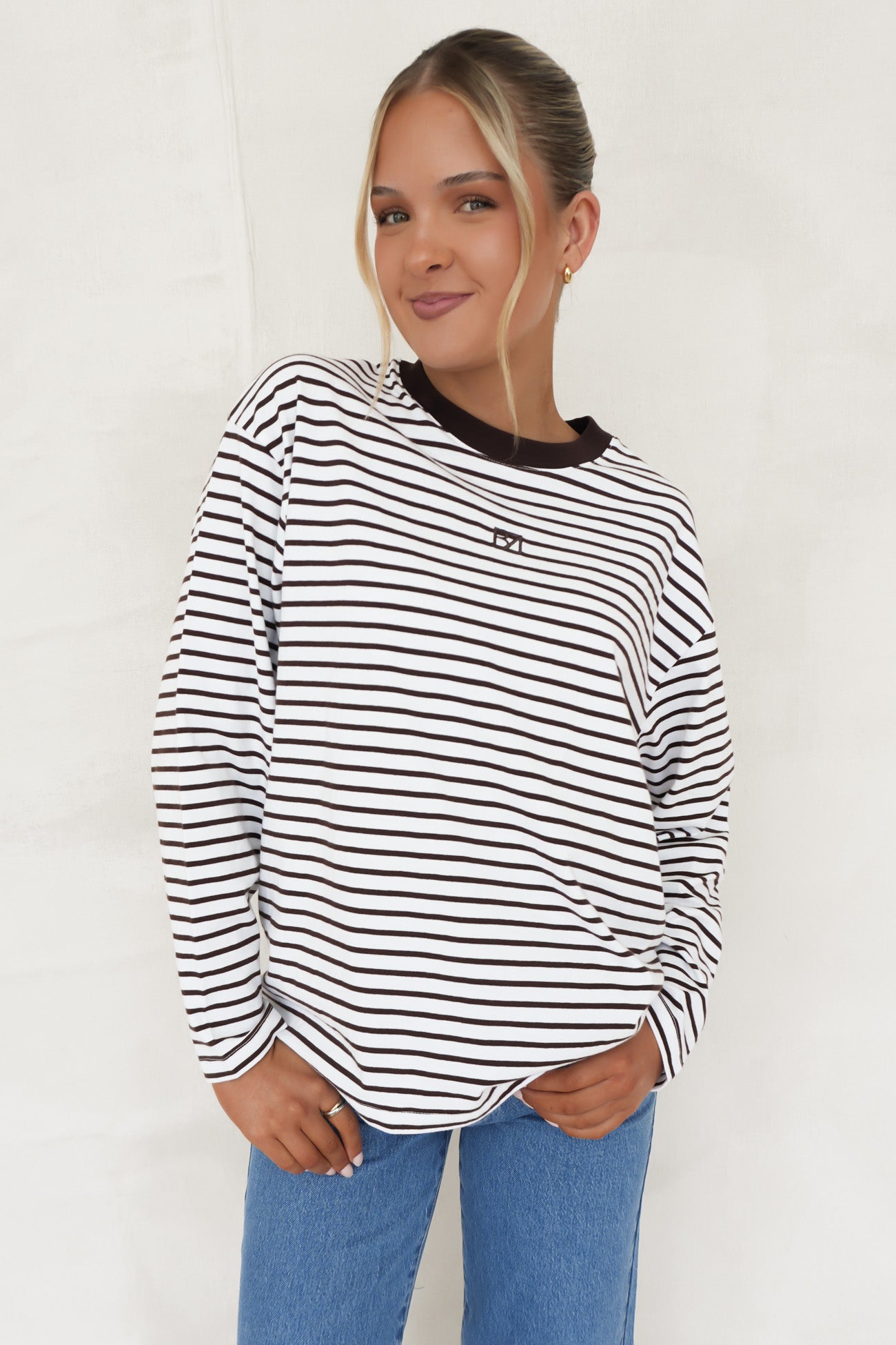 Taylor Stripe Long Sleeve Tee Chocolate