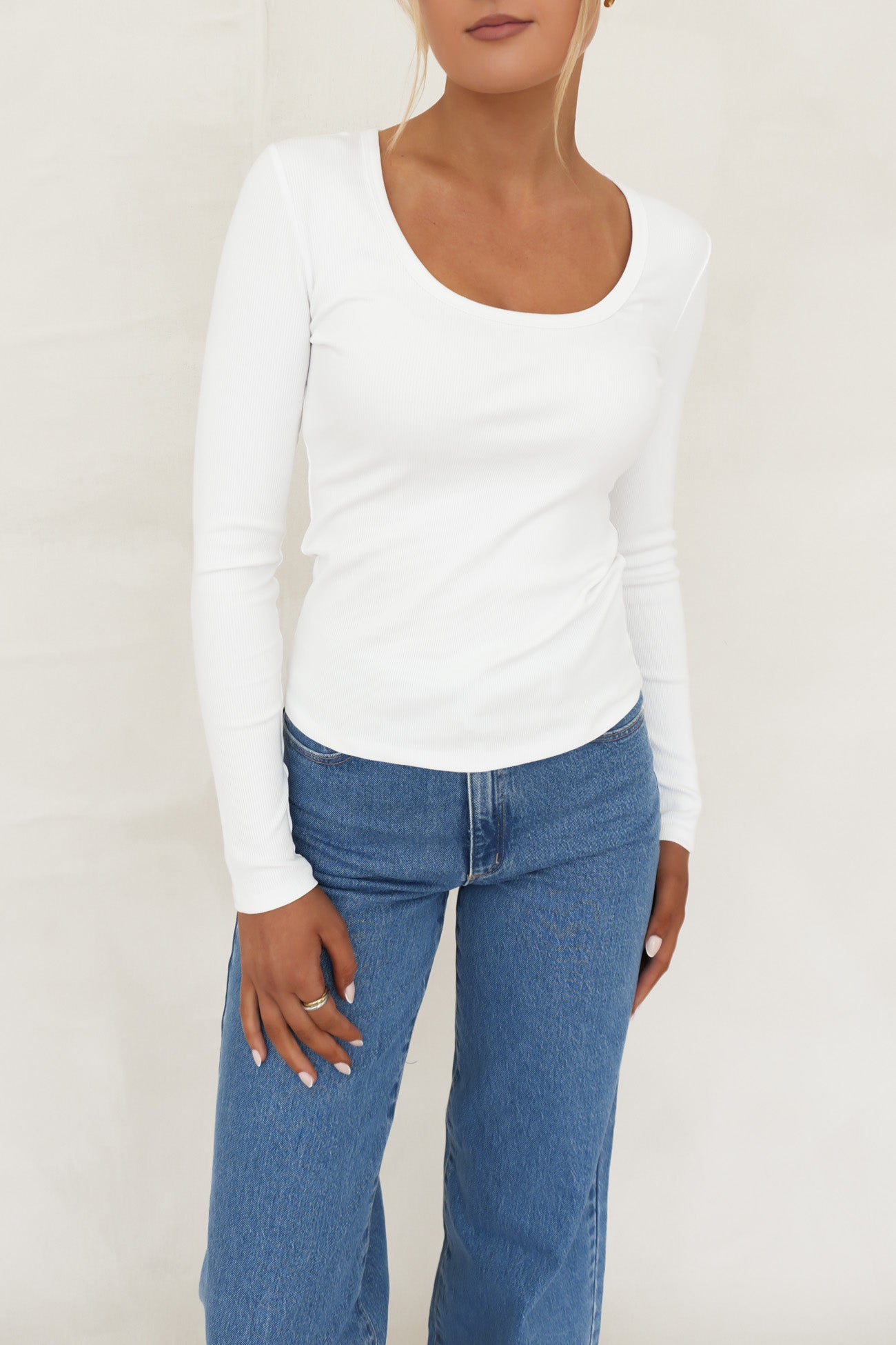 BZ Luxe Rib Long Sleeve Top White
