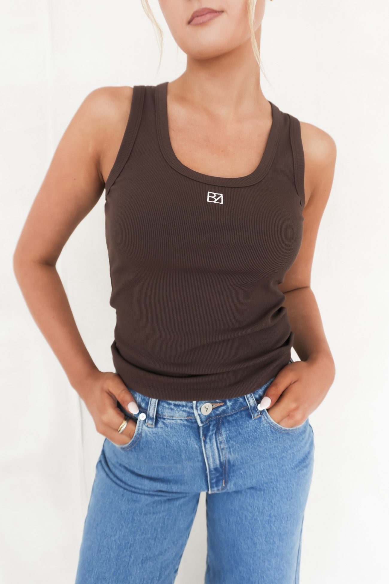 BZ Luxe Rib Tank Chocolate