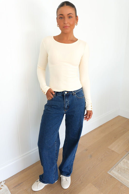 Chase Rib Long Sleeve Beige f