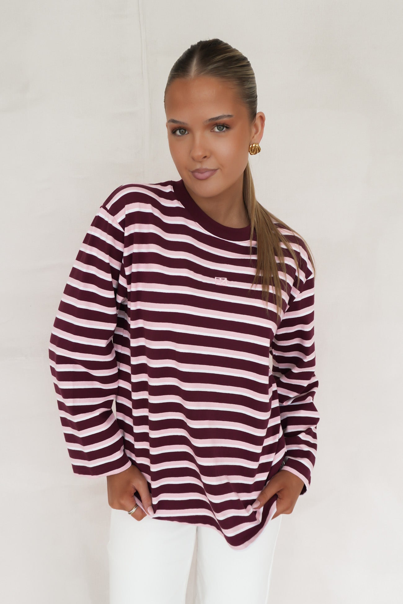 Marlowe Stripe Long Sleeve Top Cherry