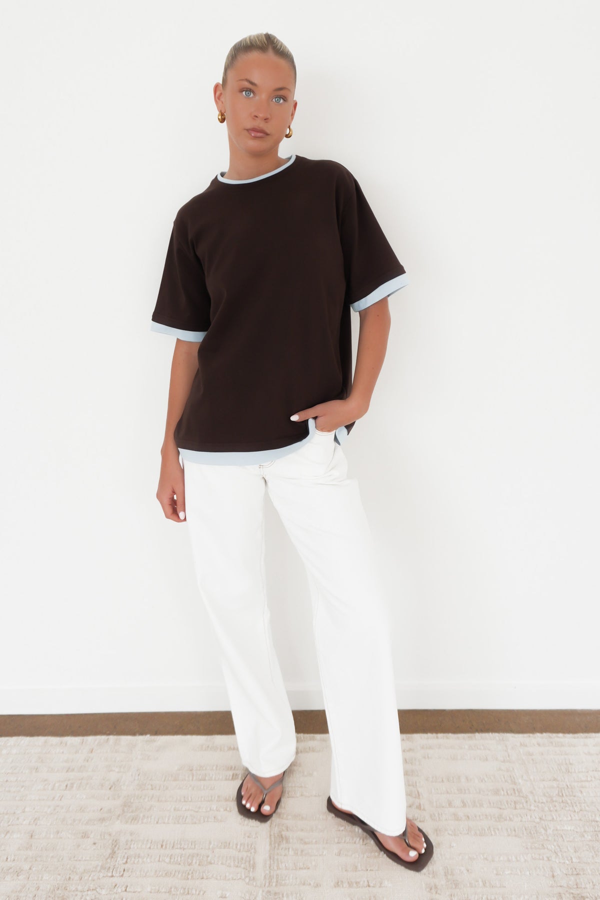 Noah Oversized Contrast Tee Chocolate Blue