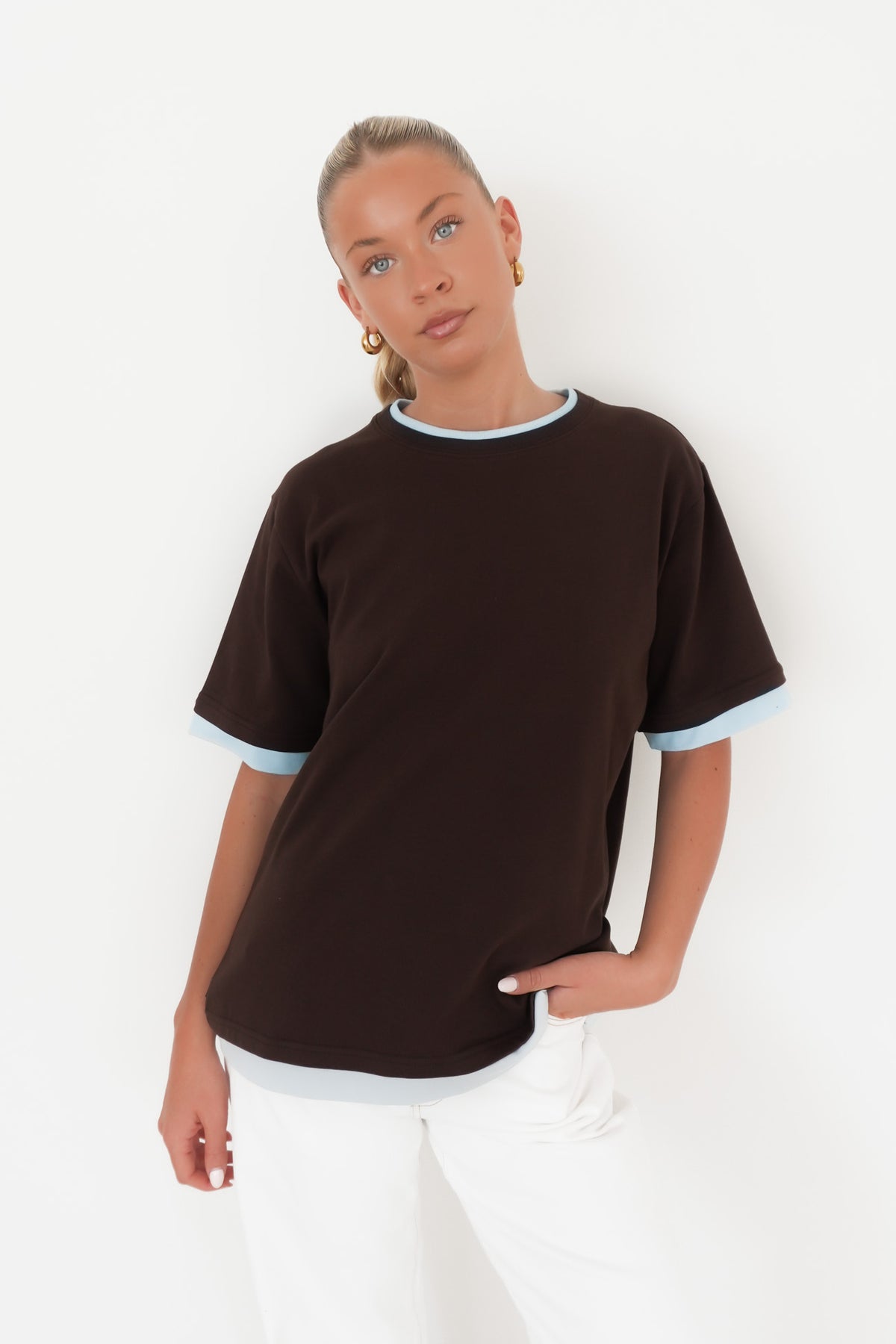 Noah Oversized Contrast Tee Chocolate Blue