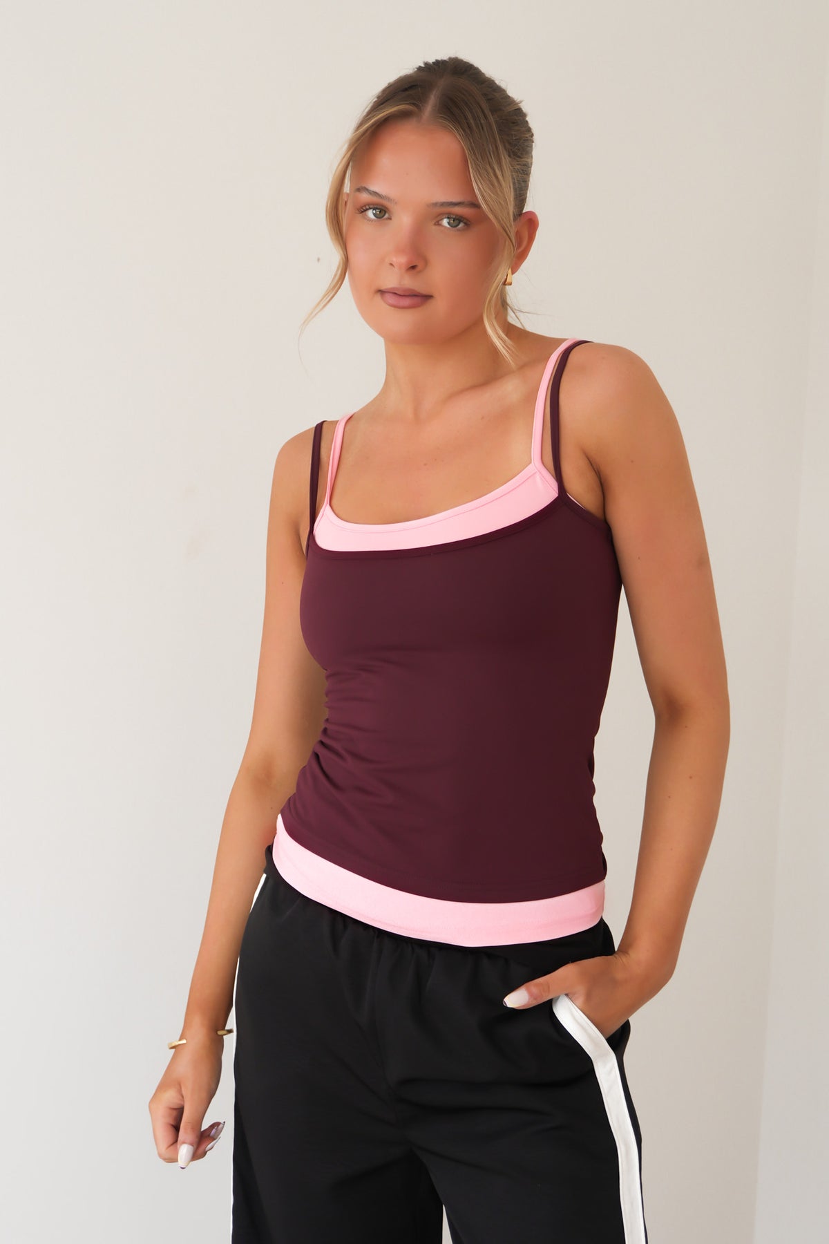 Nyla Contrast Tank Cherry Pink