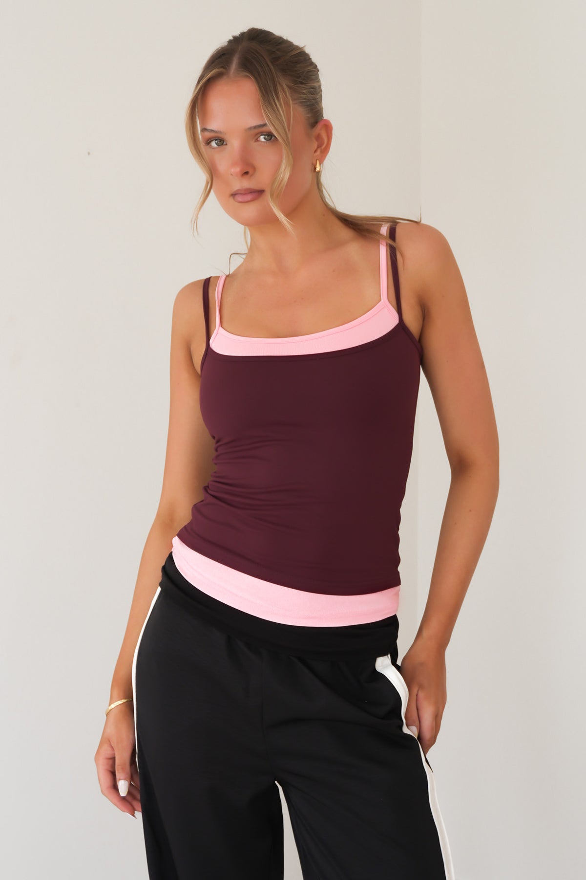 Nyla Contrast Tank Cherry Pink