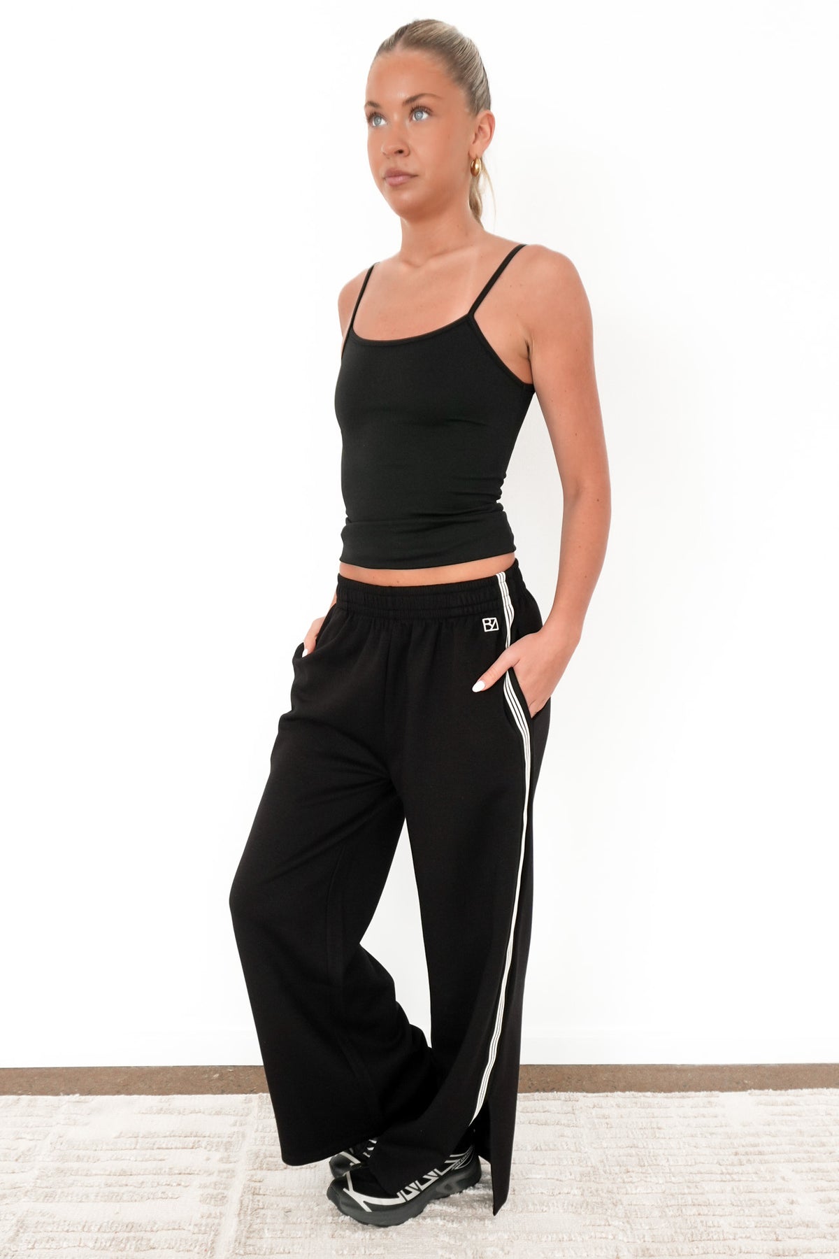 Cole Stripe Track Pant Black