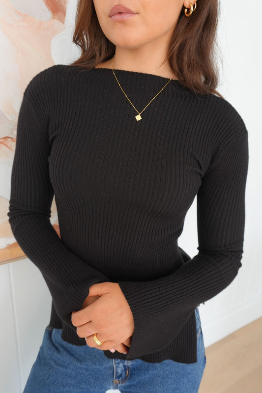 Rori Mock Neck Knit Top Black f