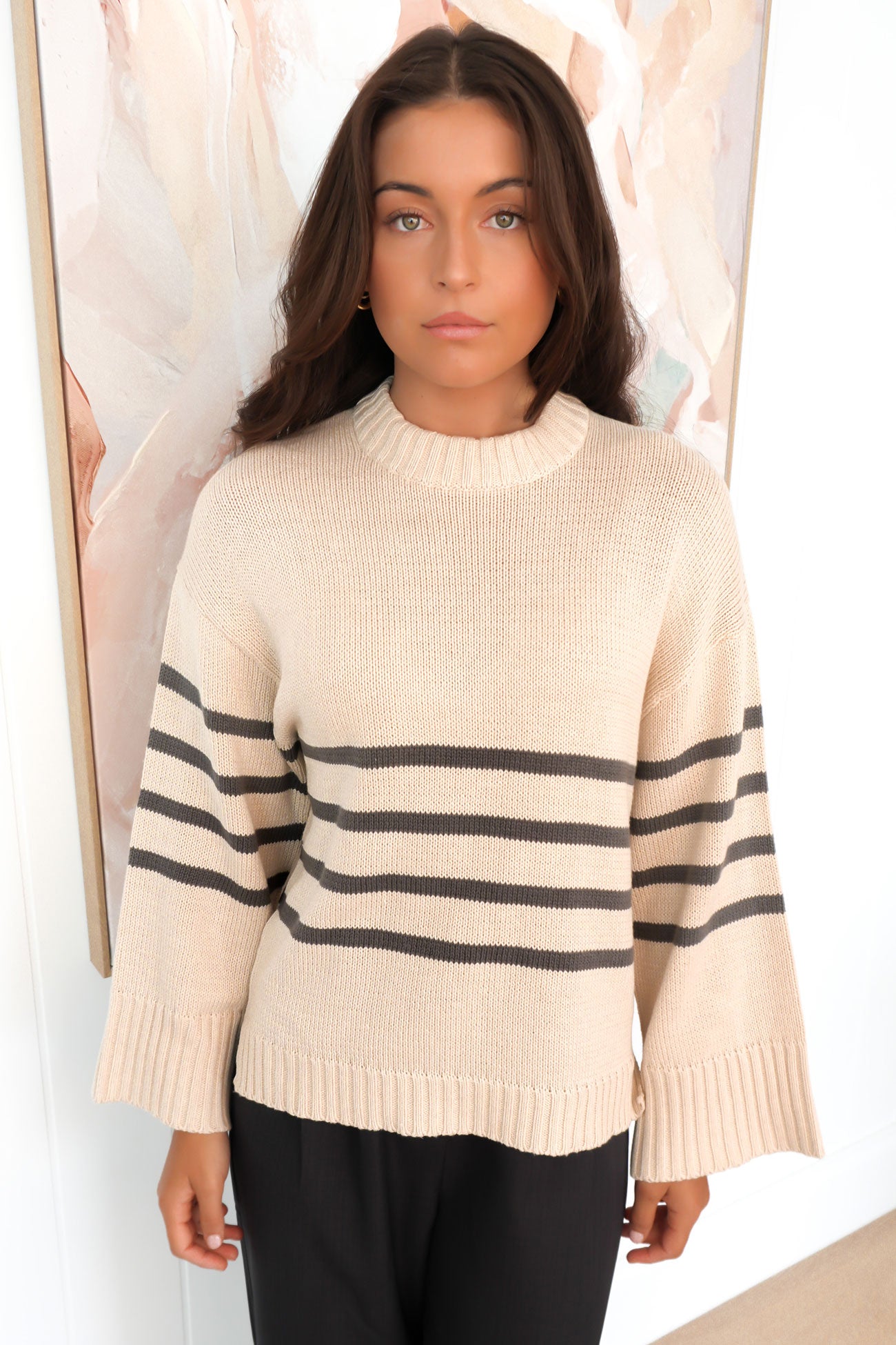 Sawyer Stripe Knit Beige f1