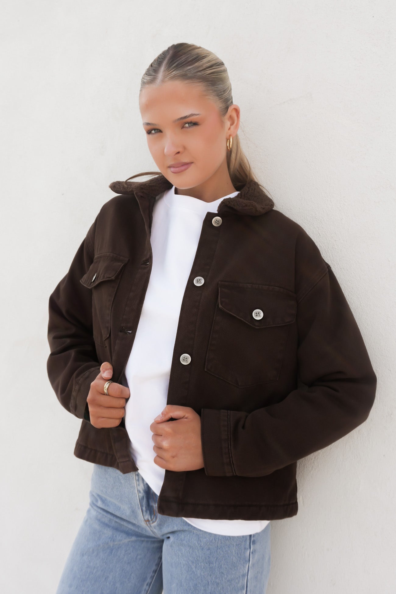 Sutton Denim Sherpa Jacket Chocolate