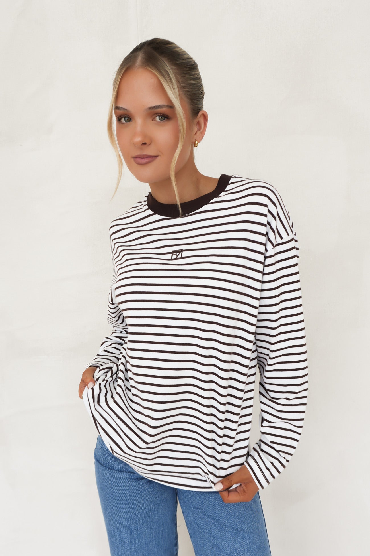 Taylor Stripe Long Sleeve Tee Chocolate