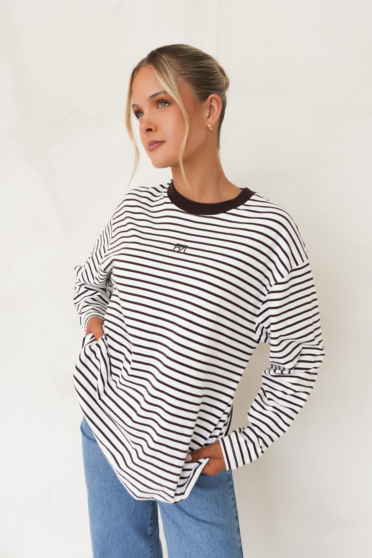 Taylor Stripe Long Sleeve Tee Chocolate