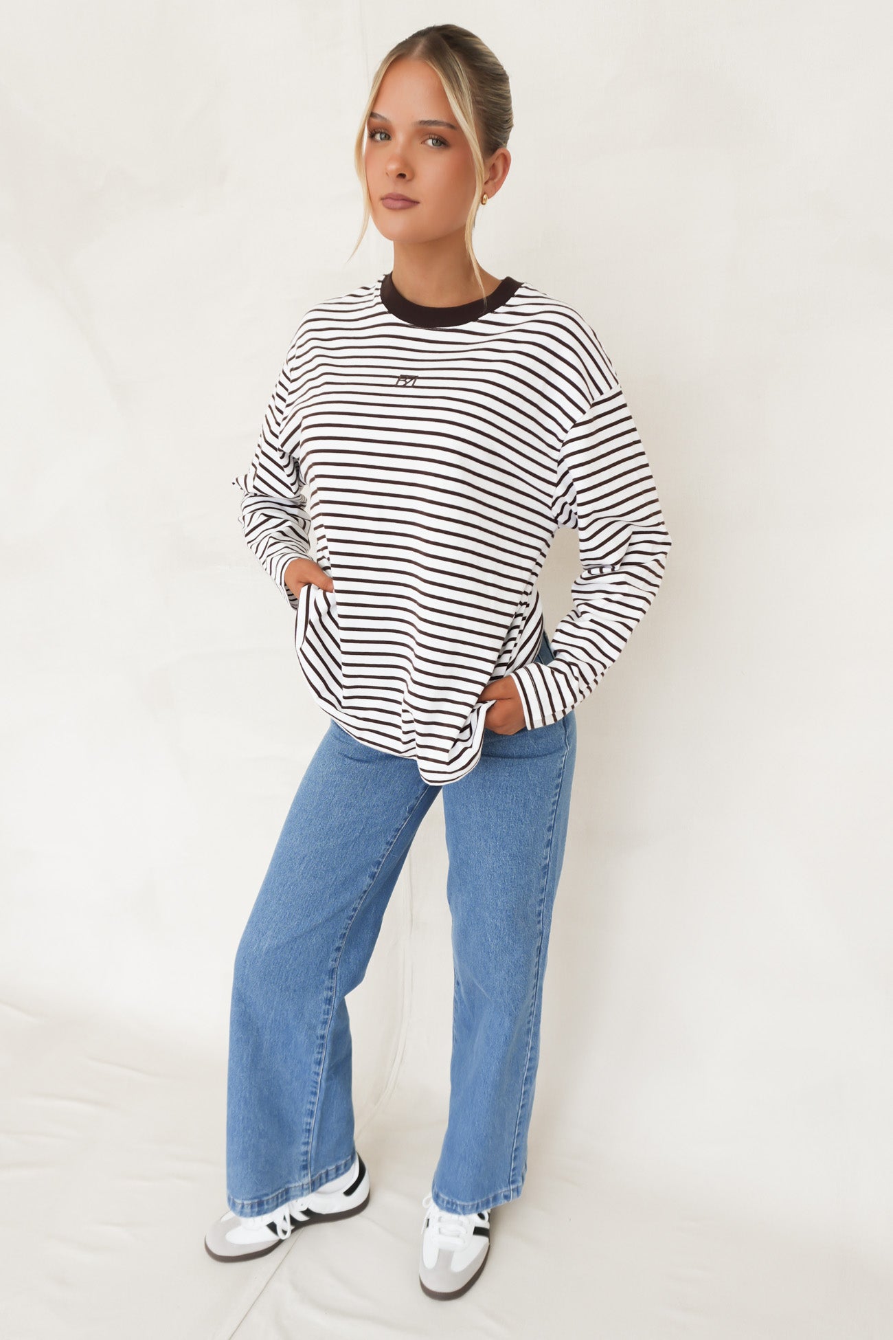 Taylor Stripe Long Sleeve Tee Chocolate