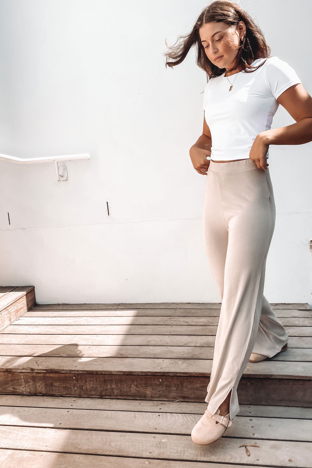 Tylar Lounge Rib Pant Oat Marle - BY. ZAH